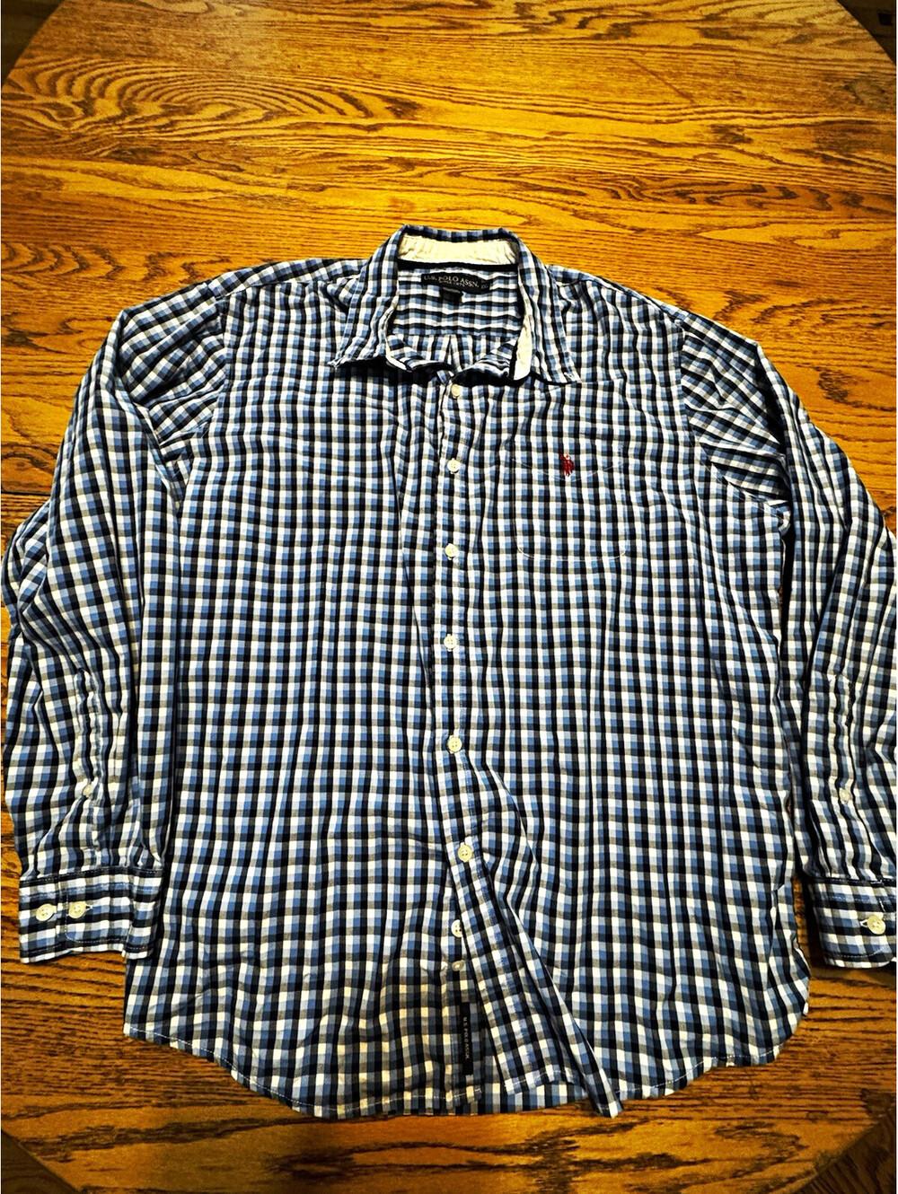 U.S. Polo Assn Mens XXL Plaid Button Down Shirt Blue Long Sleeve Logo Casual